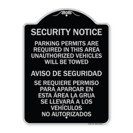 Signmission Parking Permits Are Required in This Area Unauthorized Vehicles Will Be Towed Aviso, BS-1824-22969 A-DES-BS-1824-22969